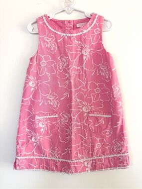Janie and Jack Pink Floral Shift Dress with White Trim